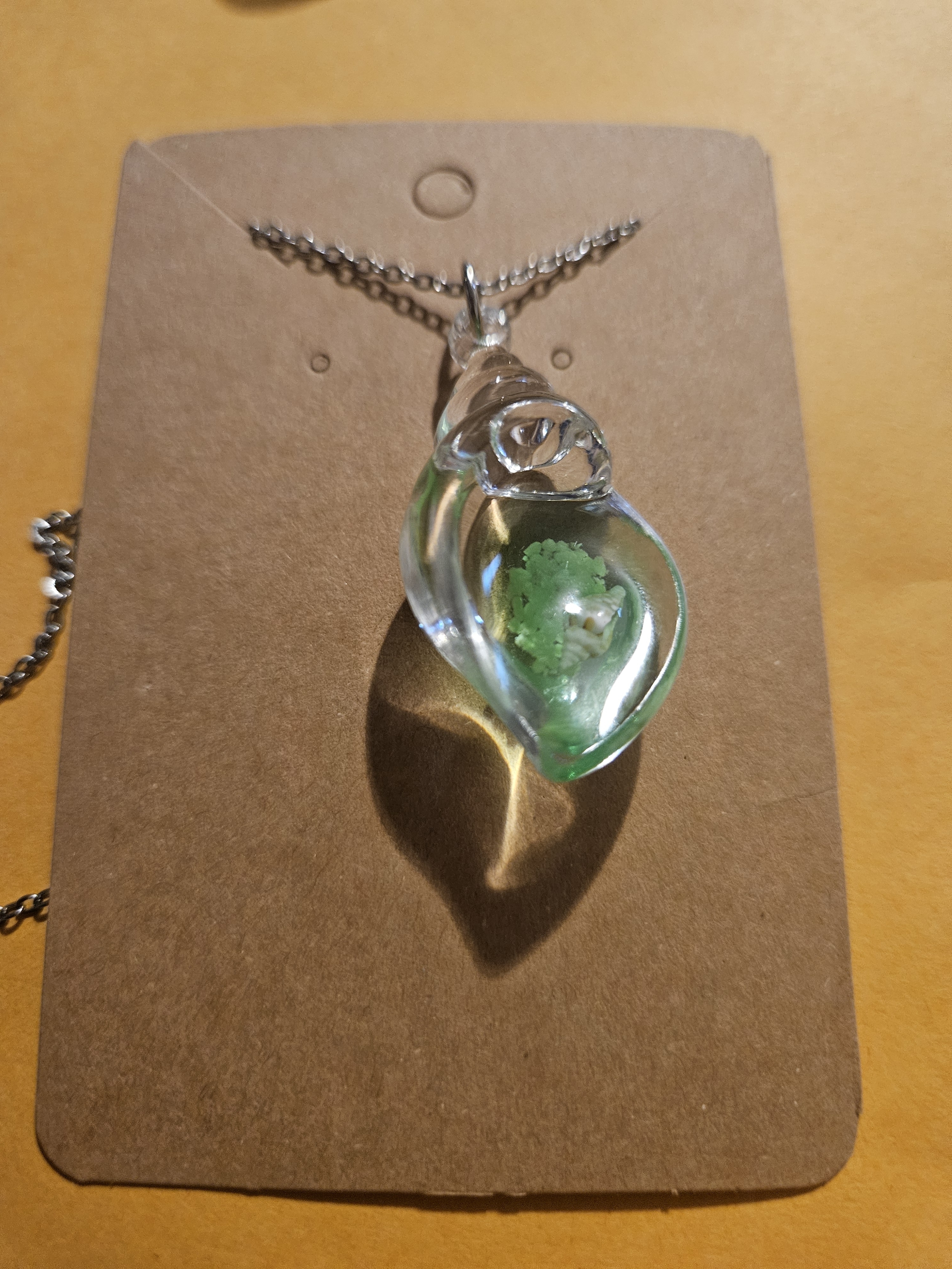 Glass Teardrop Pendant Necklace With Green Accent - Women Jewelry
